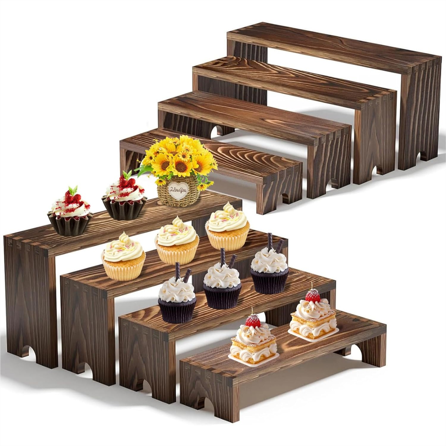 2 Tier Wooden Cupcake Stand Se - огляд і ціна Display Risers Set
